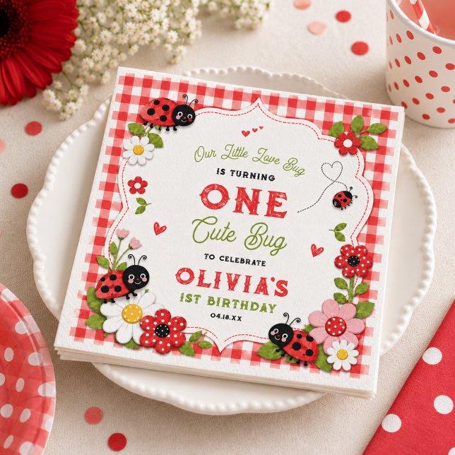 Servilleta De Papel Cumpleaños de One Cute Bug Floral Ladybug 1st (One Cute Bug Floral Ladybug 1st Birthday party Napkins
)
