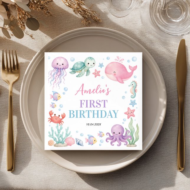 Servilleta De Papel Cumpleaños de Oneder el Mar Animales del Océano Li (Subido por el creador)