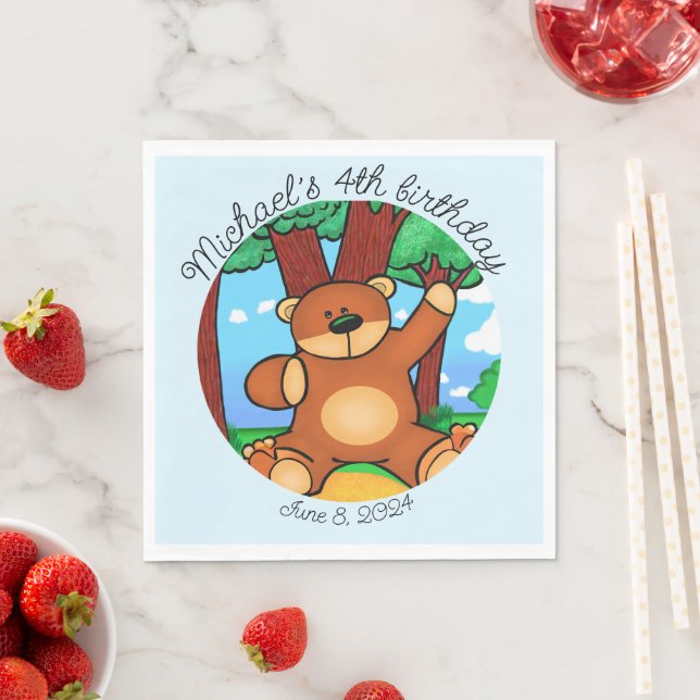 Servilleta De Papel Cumpleaños de oso en pradera  (In situ)