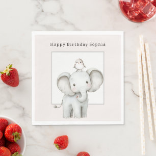 Servilleta De Papel Cumpleaños de pájaro elefante lindo