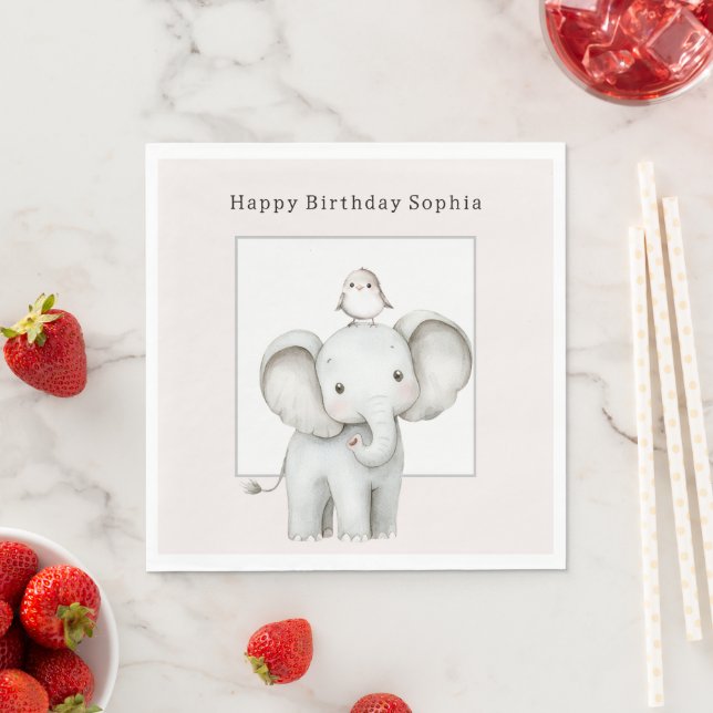 Servilleta De Papel Cumpleaños de pájaro elefante lindo (In situ)