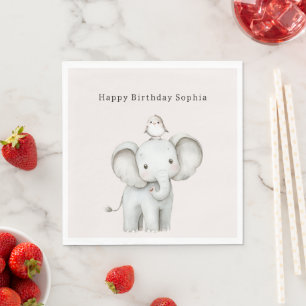 Servilleta De Papel Cumpleaños de pájaro elefante lindo