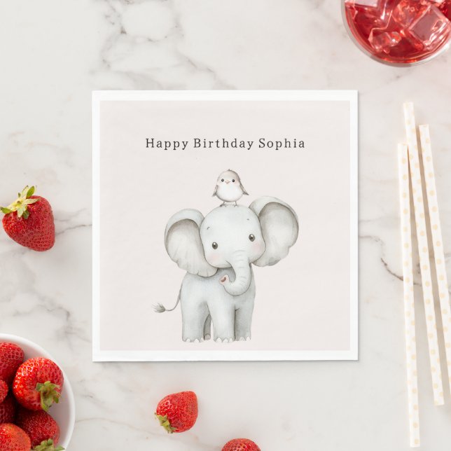 Servilleta De Papel Cumpleaños de pájaro elefante lindo (In situ)