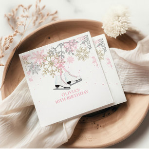 Servilleta De Papel Cumpleaños de patinaje sobre hielo rosa dorado cop
