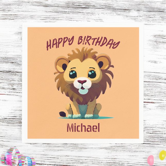 Servilleta De Papel Cumpleaños de Pequeños Leones Personalizados (Subido por el creador)