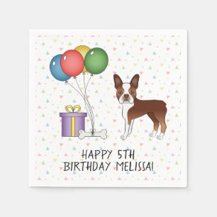 Servilleta De Papel Cumpleaños de perro Boston Terrier rojo y blanco -