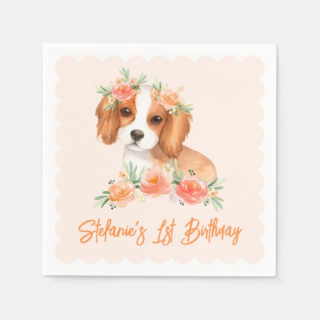 Servilleta De Papel Cumpleaños de perro Cavalier King Charles Spaniel  (Anverso)