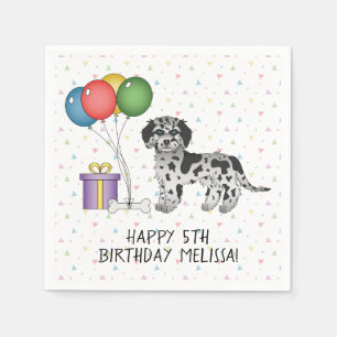 Servilleta De Papel Cumpleaños de perro de dibujos animados Blue Merle