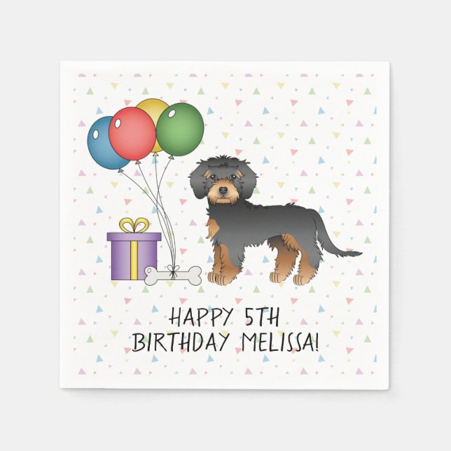 Servilleta De Papel Cumpleaños de perro mini Goldendoodle negro y bron (Anverso)