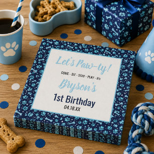 Servilleta De Papel Cumpleaños de perro personalizado Huella de pata a