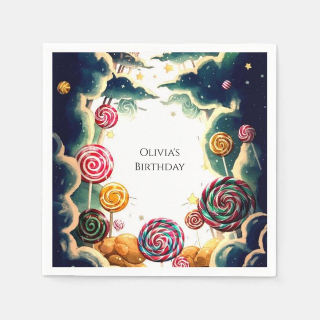 Servilleta De Papel Cumpleaños de personalizado Cute Candyland (Anverso)