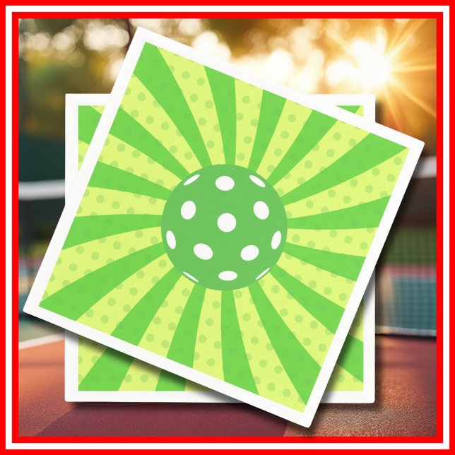 Servilleta De Papel Cumpleaños de Pickleball Verde RAYAS RETRO Deporte (Pickleball Birthday Green RETRO Stripes Sports Napkins)