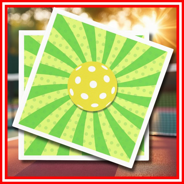 Servilleta De Papel Cumpleaños de Pickleball Verde RAYAS RETRO Deporte (Pickleball Birthday Green RETRO Stripes Sports Napkins)