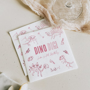 Servilleta De Papel Cumpleaños de Pink Dino Dig