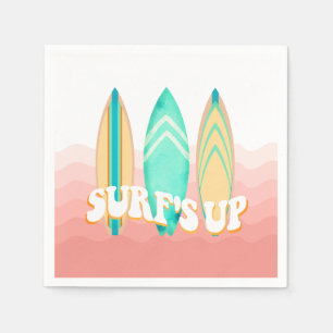 Servilleta De Papel Cumpleaños de Pink Surfs Up Surfboard