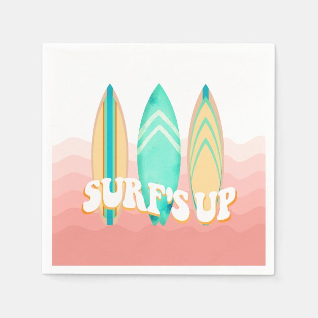 Servilleta De Papel Cumpleaños de Pink Surfs Up Surfboard (Anverso)