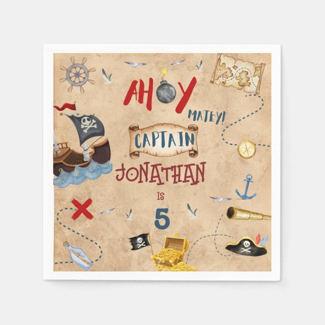 Servilleta De Papel cumpleaños de pirata de niños piratas (Anverso)