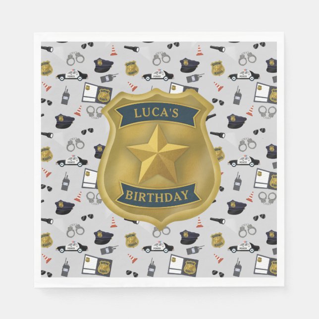 Servilleta De Papel Cumpleaños de policía con tema de policía (Anverso)