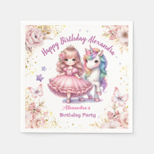 Servilleta De Papel Cumpleaños de Princesa Unicornio Cumpleaños Fiesta