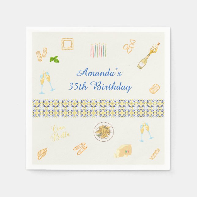 Servilleta De Papel Cumpleaños de Prosecco y Pasta (Anverso)