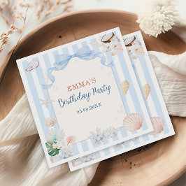 Servilleta De Papel Cumpleaños de rayas blancas y azules de conchas ma