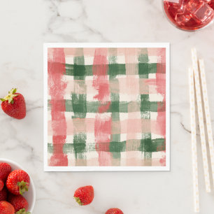 Servilleta De Papel Cumpleaños de Rayas Cuadro Escocés Rosa Rojo Verde