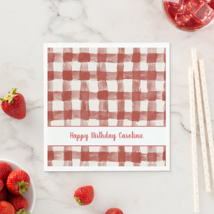 Servilleta De Papel Cumpleaños de rayas de cuadros rojos y blancos