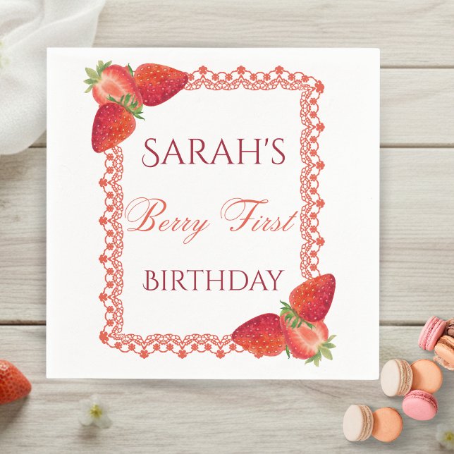 Servilleta De Papel Cumpleaños de Red Lace Berry Primero (Red Lace Berry First Birthday Napkins)
