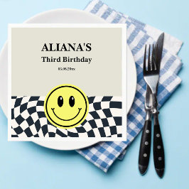 Servilleta De Papel Cumpleaños de Retro Boy negro y blanco a cuadros
