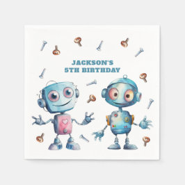 Servilleta De Papel Cumpleaños de Robot a acuarela