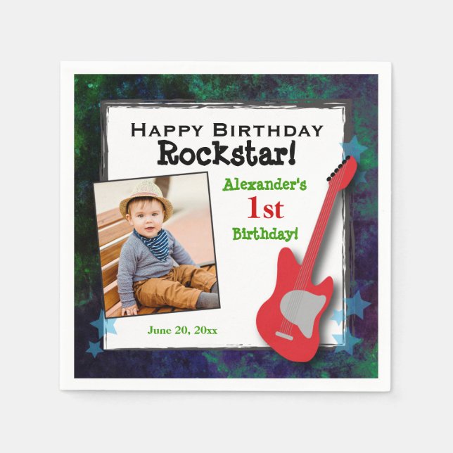Servilleta De Papel Cumpleaños de Rockstar Guitar Boys (Anverso)
