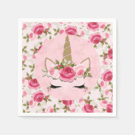 Servilleta De Papel Cumpleaños de Rosas Florales Rosadas Unicornio Gol