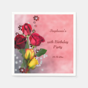 Servilleta De Papel Cumpleaños de rosas rojas y amarillas chic