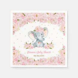 Servilleta De Papel Cumpleaños de Rubor Pink Floral Elephant en Baby S