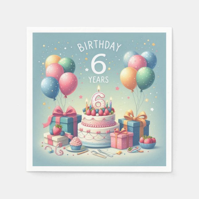 Servilleta De Papel cumpleaños de seis años (Anverso)