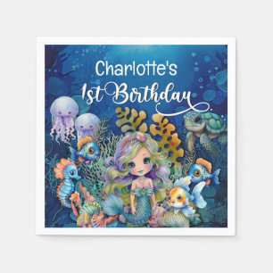 Servilleta De Papel Cumpleaños de sirena 1 año
