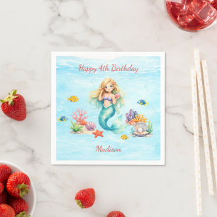 Servilleta De Papel Cumpleaños de Sirena Acuarela