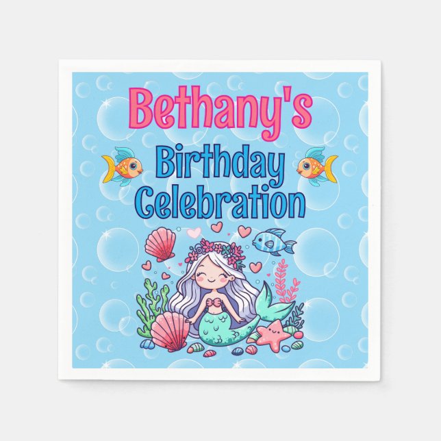 Servilleta De Papel Cumpleaños de Sirena Bajo El Mar (Anverso)