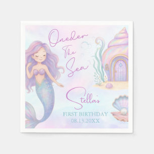Servilleta De Papel Cumpleaños de sirena bajo el mar púrpura niña 1er