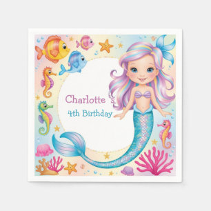 Servilleta De Papel Cumpleaños de sirena de arcoíris lindo pez caballi