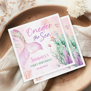 Servilleta De Papel Cumpleaños de Sirena Rosa 1er Bajo el Mar Fiesta