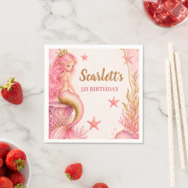 Servilleta De Papel Cumpleaños de Sirena Rosa y Dorado