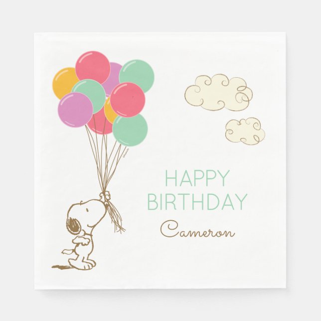 Servilleta De Papel Cumpleaños de Snoopy y Balloons (Anverso)