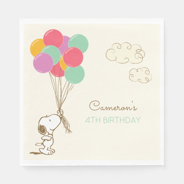 Servilleta De Papel Cumpleaños de Snoopy y Balloons (Anverso)