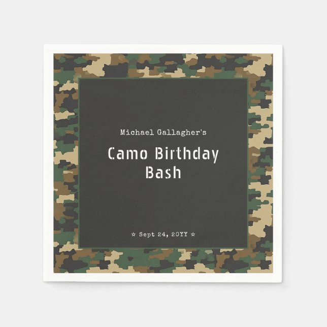 Servilleta De Papel Cumpleaños de soldado de camuflaje militar (Anverso)