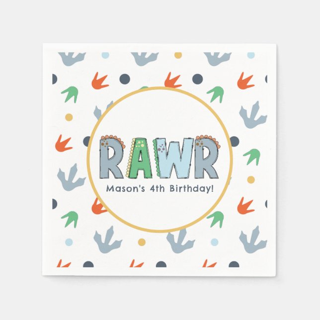 Servilleta De Papel Cumpleaños de Stomp Chomp Rawr Dinosaur (Anverso)