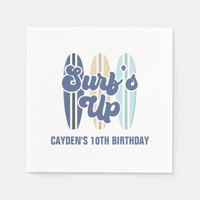 Servilleta De Papel Cumpleaños de Surf's Up Surfboard Beach (Anverso)