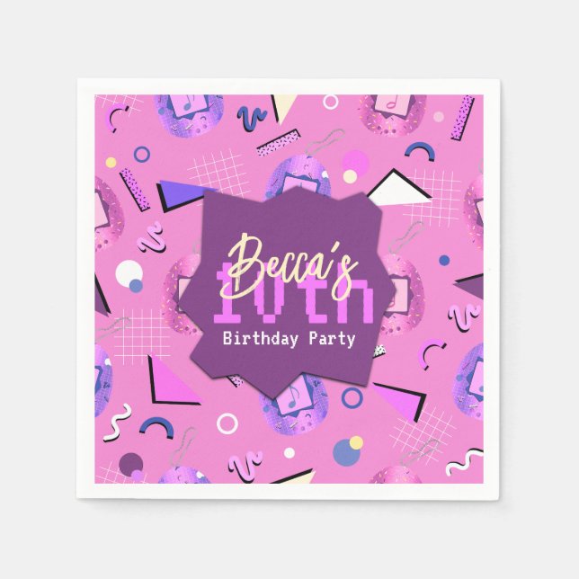 Servilleta De Papel Cumpleaños de Tamagotchi Rosa Retro (Anverso)