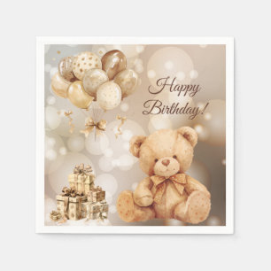 Servilleta De Papel Cumpleaños de Teddy Bear Beige Balloon