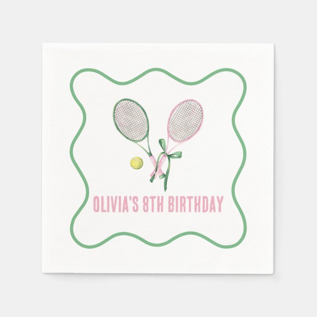Servilleta De Papel Cumpleaños de tenis a cuadros preppy (Anverso)